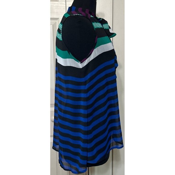 GAP Brand Sheer Sleeveless Blouse Stripe w/Necktie 100% Polyester Women's Size S - Picture 3 of 13